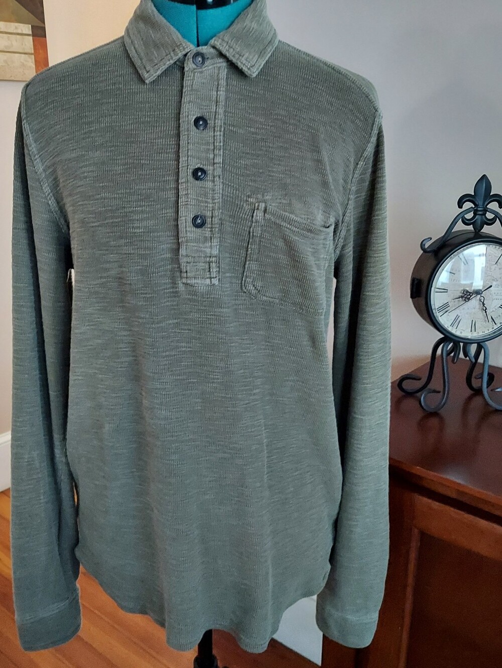 Lucky Brand Long Sleeve Khaki Knit Polo Men's S